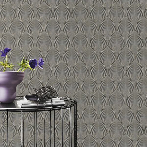 Tirsuli Grey Ogee Wallpaper  | Brewster Wallcovering - The WorkRm