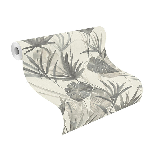 Nameri Grey Tropical Frond Wallpaper - Brewster Wallcovering