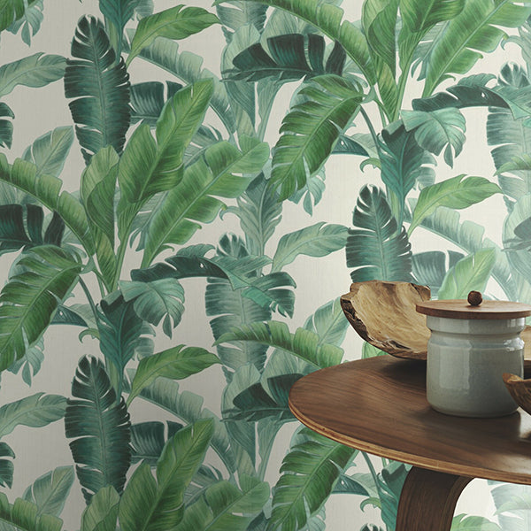 Orissa Green Palm Frond Wallpaper - Brewster Wallcovering