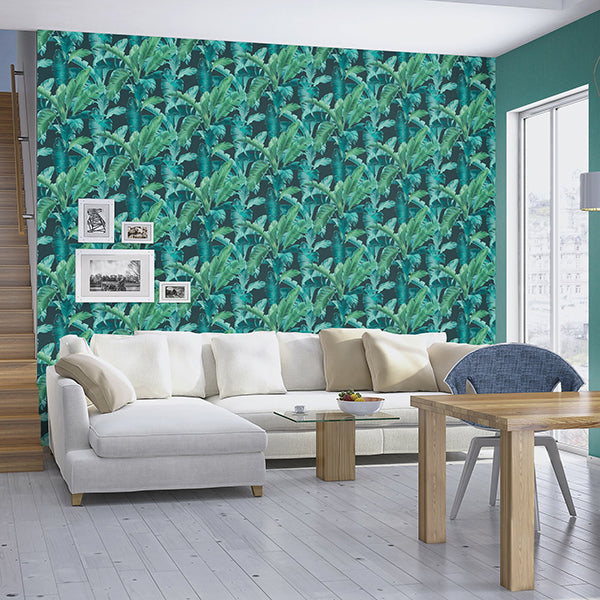 Orissa Dark Blue Palm Frond Wallpaper  | Brewster Wallcovering - The WorkRm