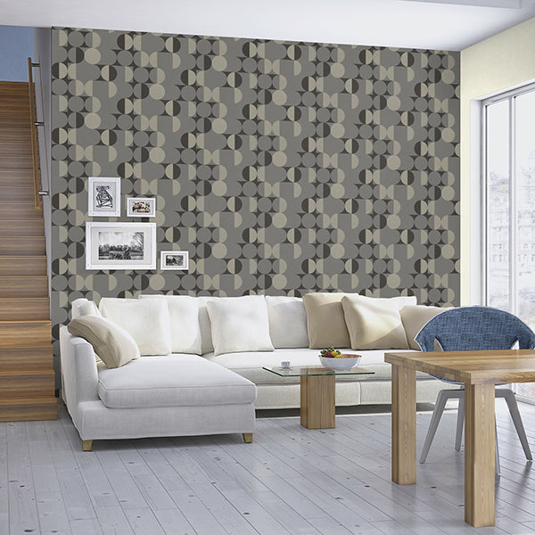 Cakara Grey Geometric Wallpaper - Brewster Wallcovering