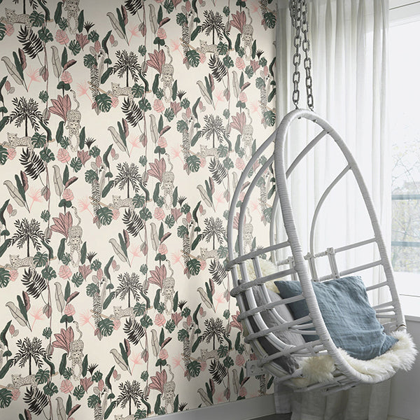 Tadoba Pink Jaguar Grove Wallpaper - Brewster Wallcovering