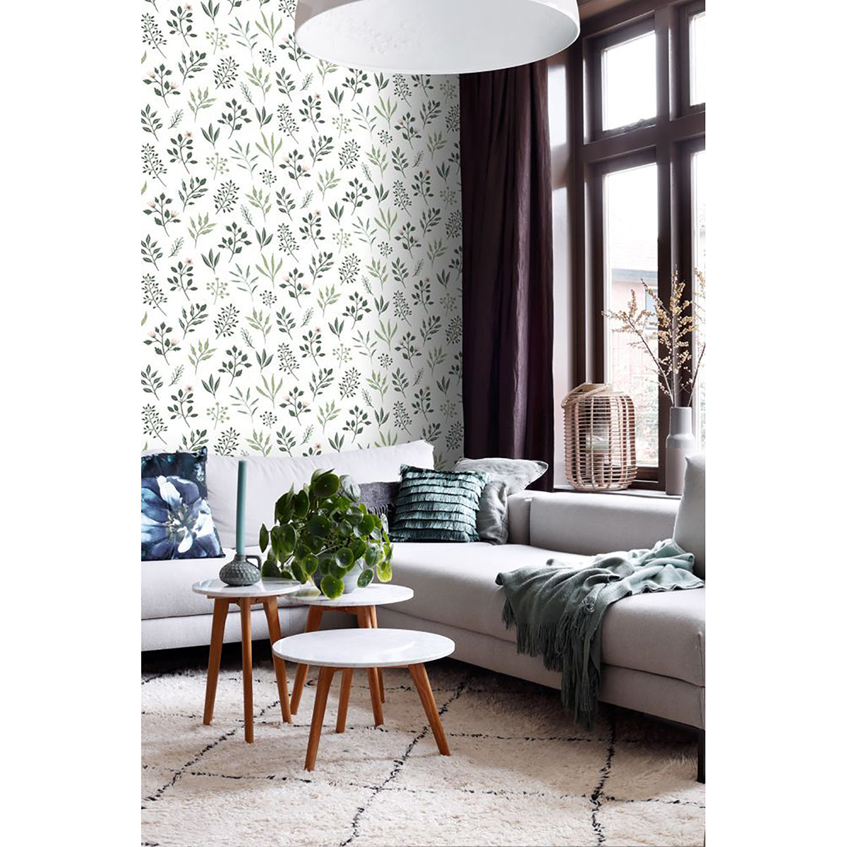 Cynara White Scandinavian Floral Wallpaper  | Brewster Wallcovering - The WorkRm