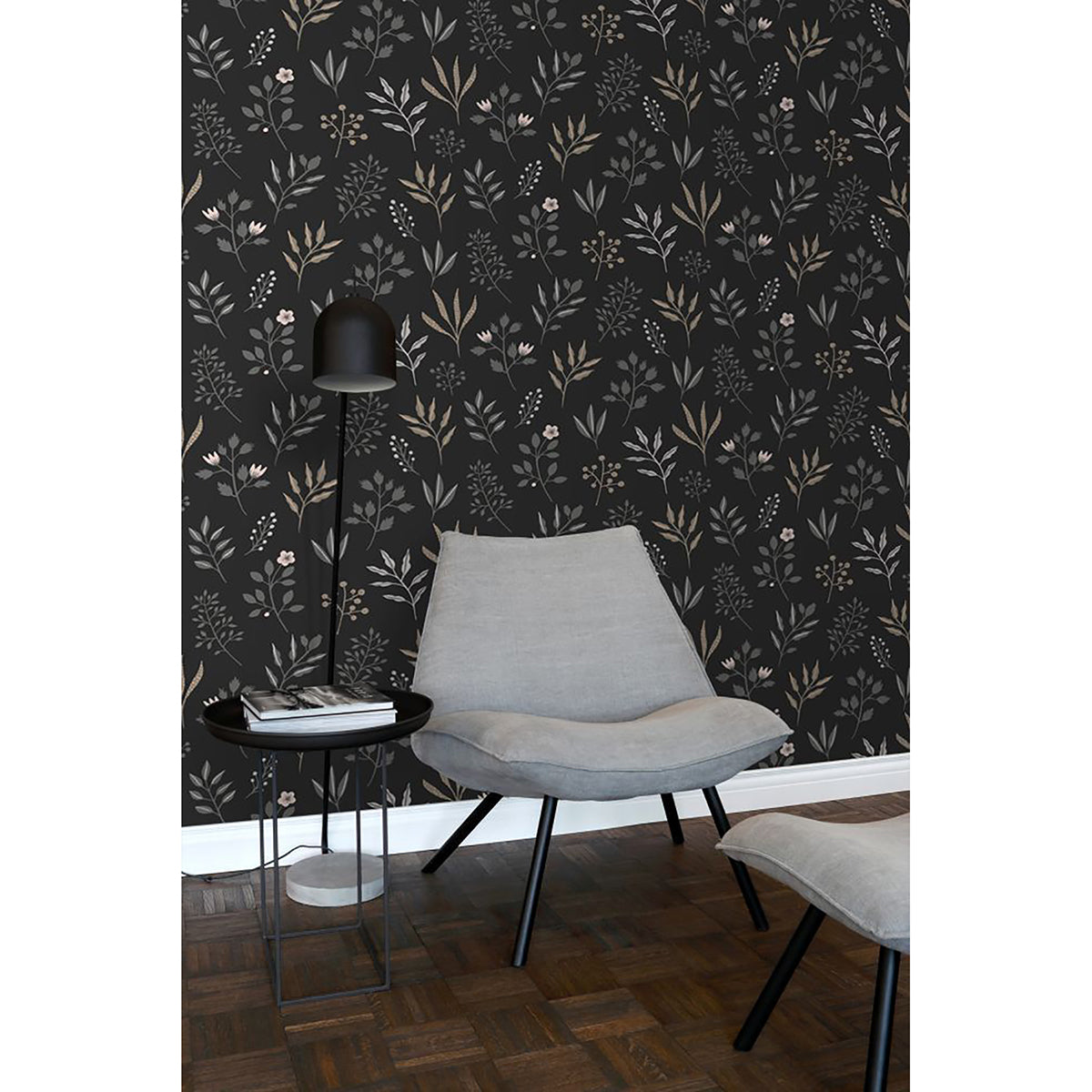 Cynara Charcoal Scandinavian Floral Wallpaper  | Brewster Wallcovering - The WorkRm