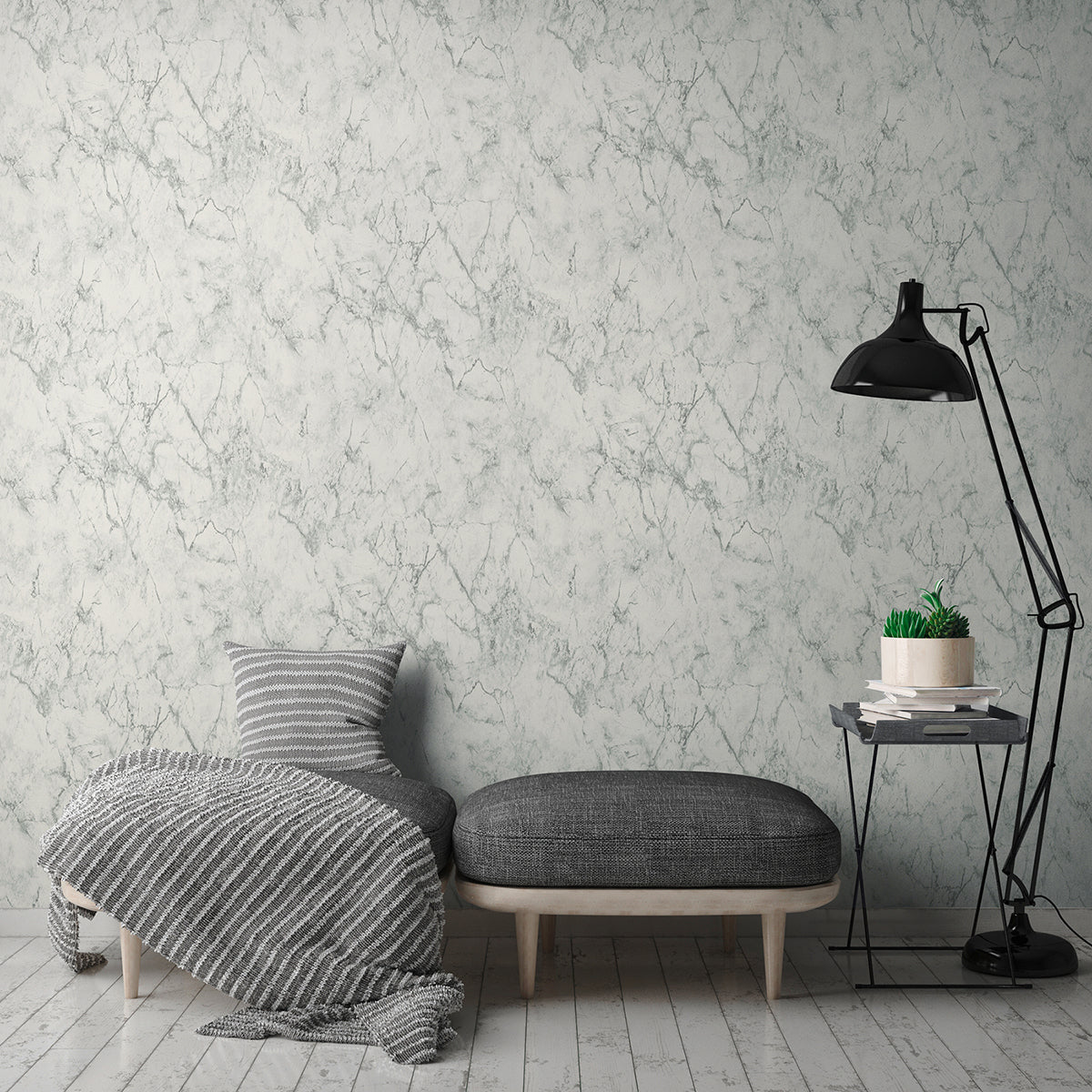 Makrana Grey Marble Wallpaper - Brewster Wallcovering