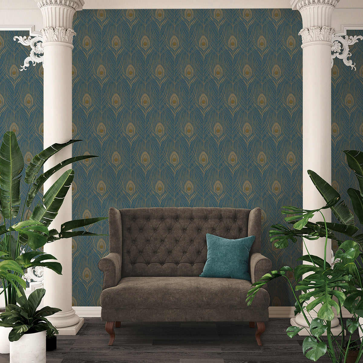 Prosperity Blue Feather Wallpaper  | Brewster Wallcovering - The WorkRm