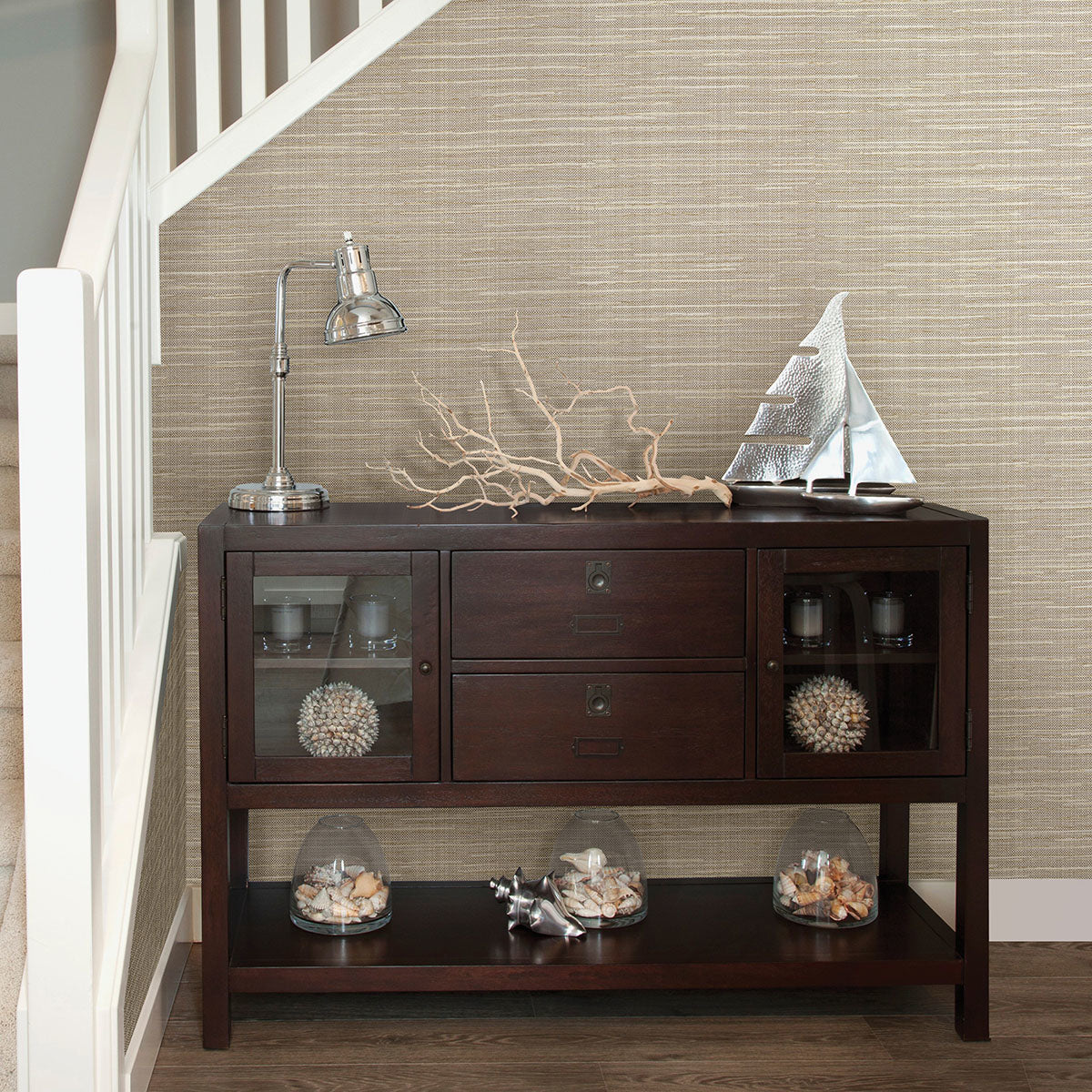 Bay Ridge Light Brown Faux Grasscloth Wallpaper - Brewster Wallcovering