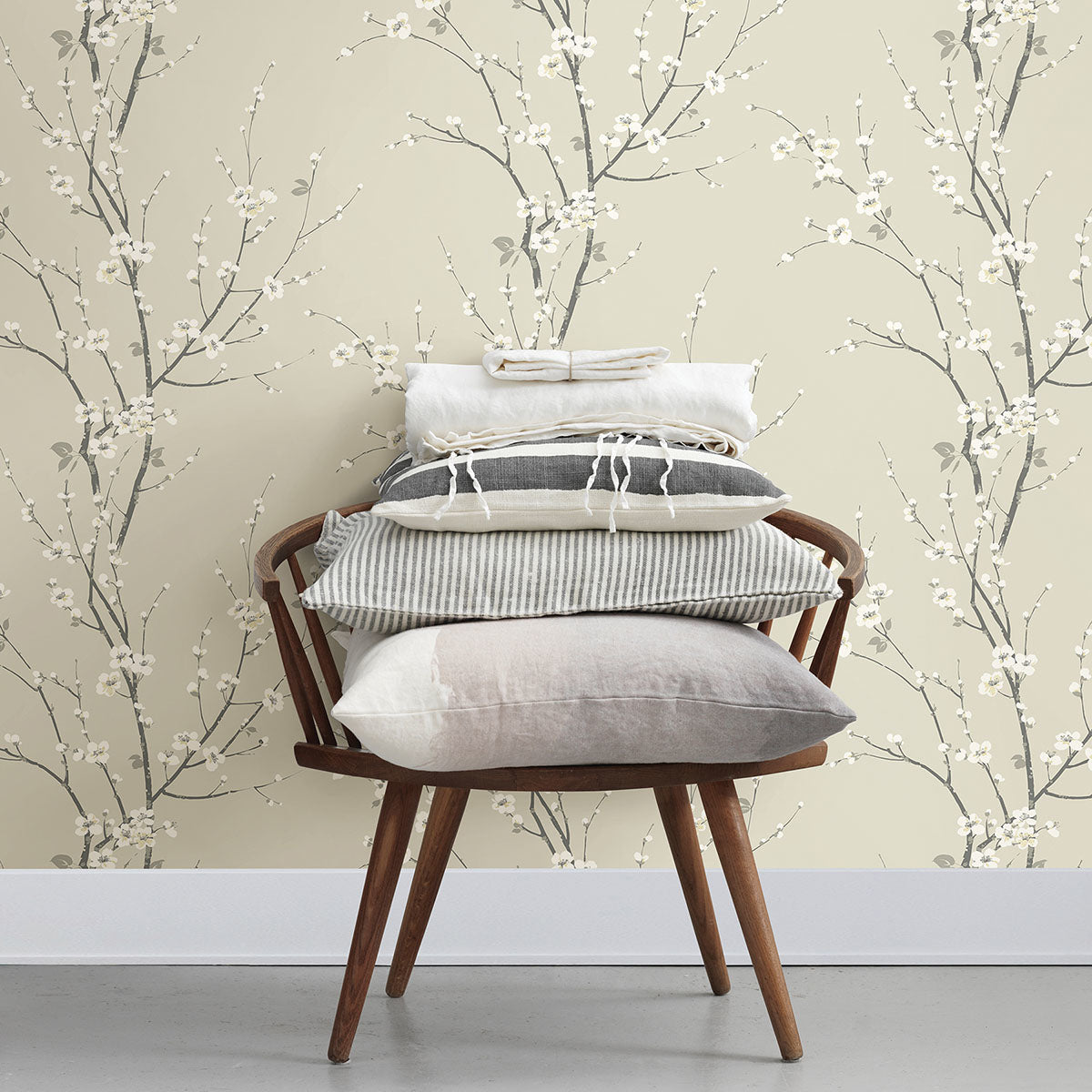 Monterey Ivory Floral Branch Wallpaper - Brewster Wallcovering