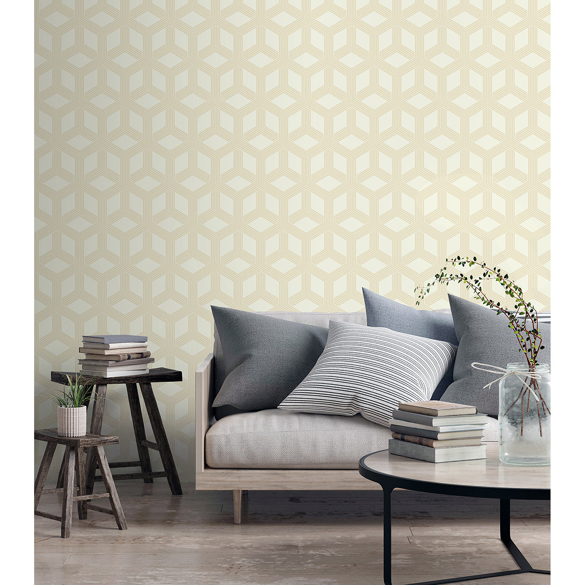 Xander Cream Glam Geometric Wallpaper  | Brewster Wallcovering - The WorkRm