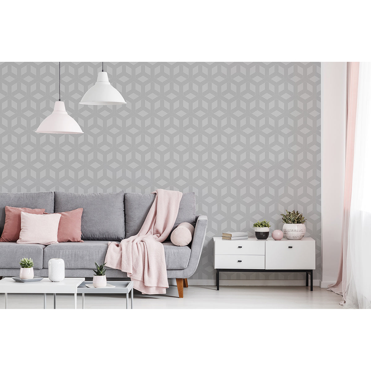 Xander Grey Glam Geometric Wallpaper  | Brewster Wallcovering - The WorkRm