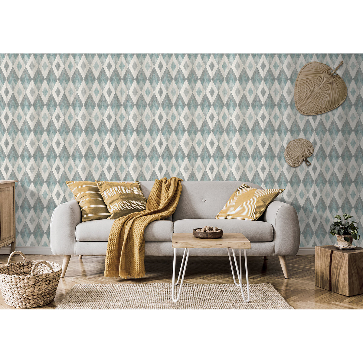 Ace Teal Diamond Wallpaper - Brewster Wallcovering