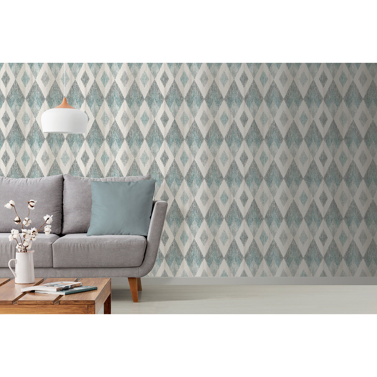 Ace Teal Diamond Wallpaper - Brewster Wallcovering