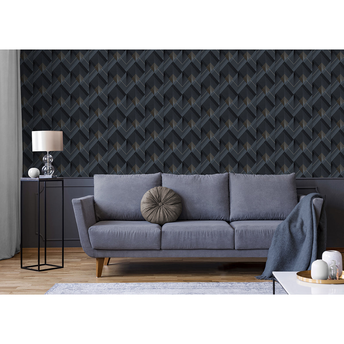 Raoul Navy Fanning Diamonds Wallpaper  | Brewster Wallcovering - The WorkRm