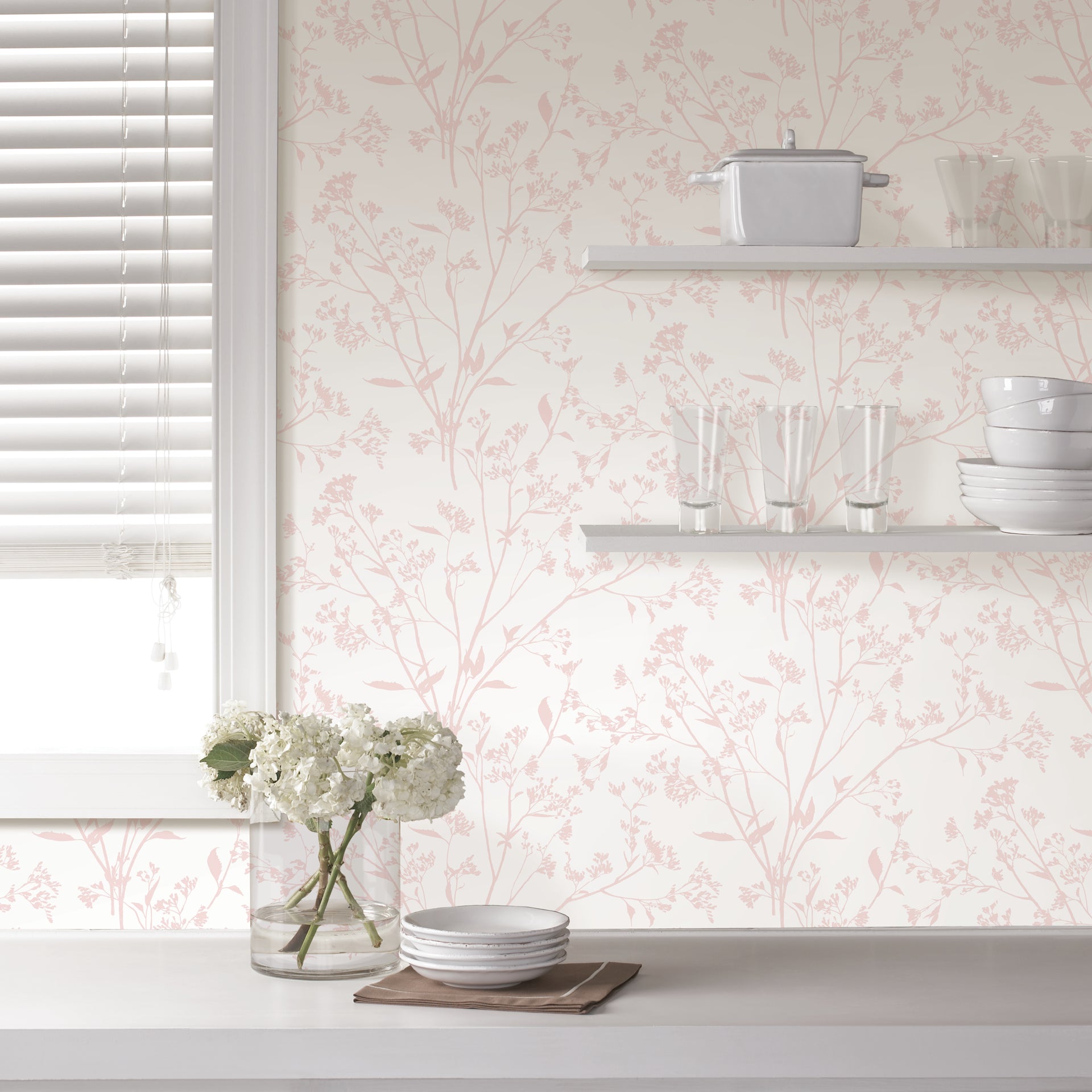 Southport Blush Delicate Branches Wallpaper - Brewster Wallcovering