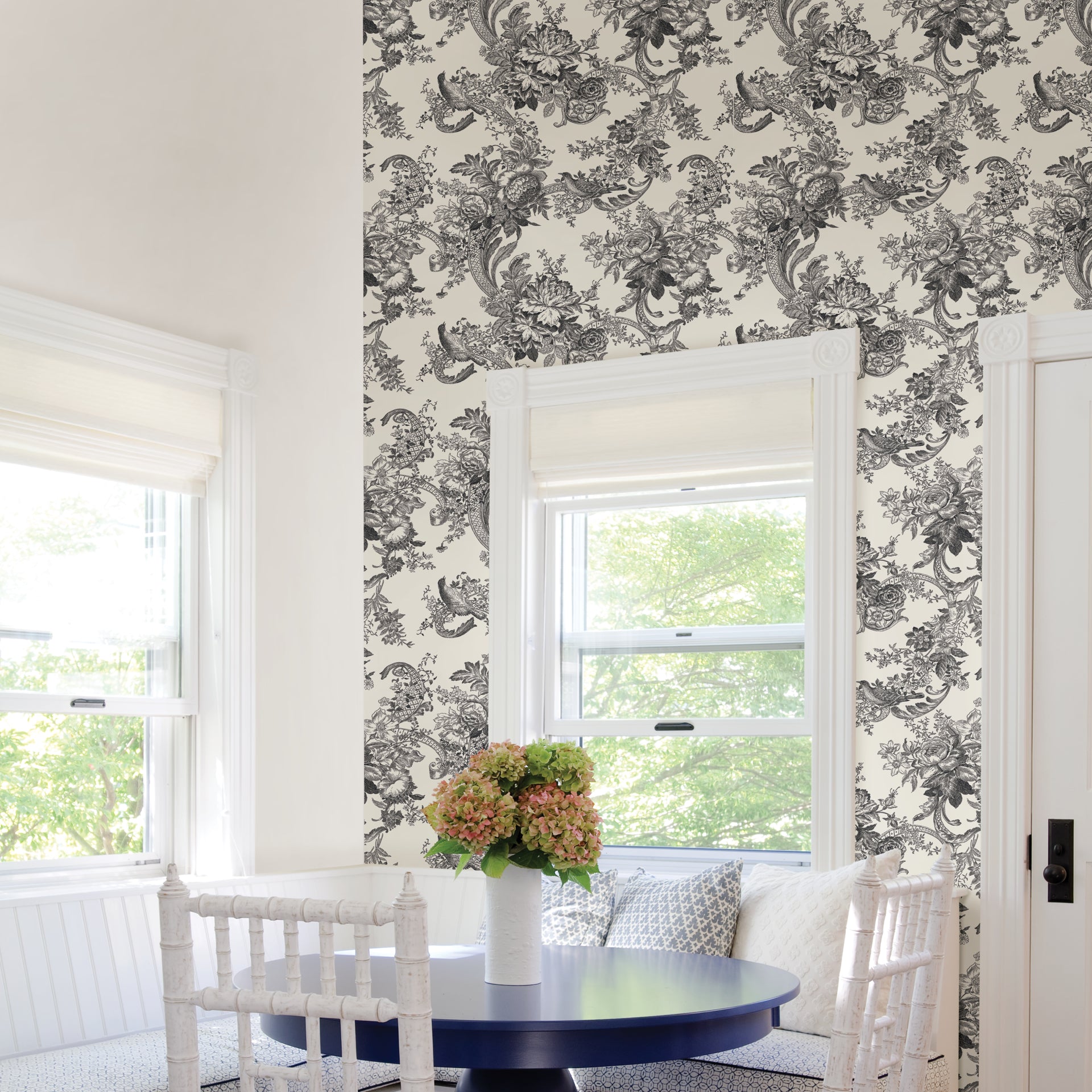 Carmel Black Baroque Florals Wallpaper  | Brewster Wallcovering