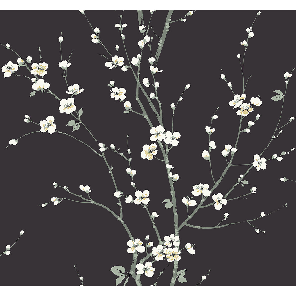 Picture of Monterey Black Floral Branch Wallpaper