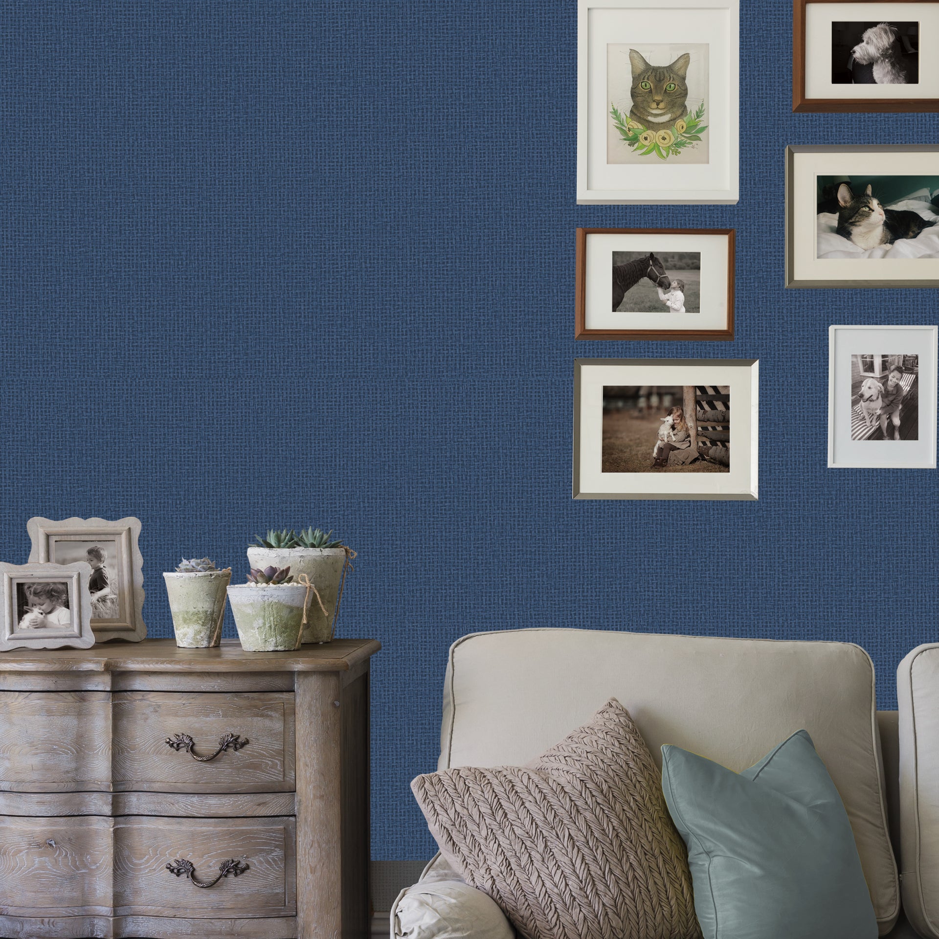 Tiverton Indigo Faux Grasscloth Wallpaper - Brewster Wallcovering