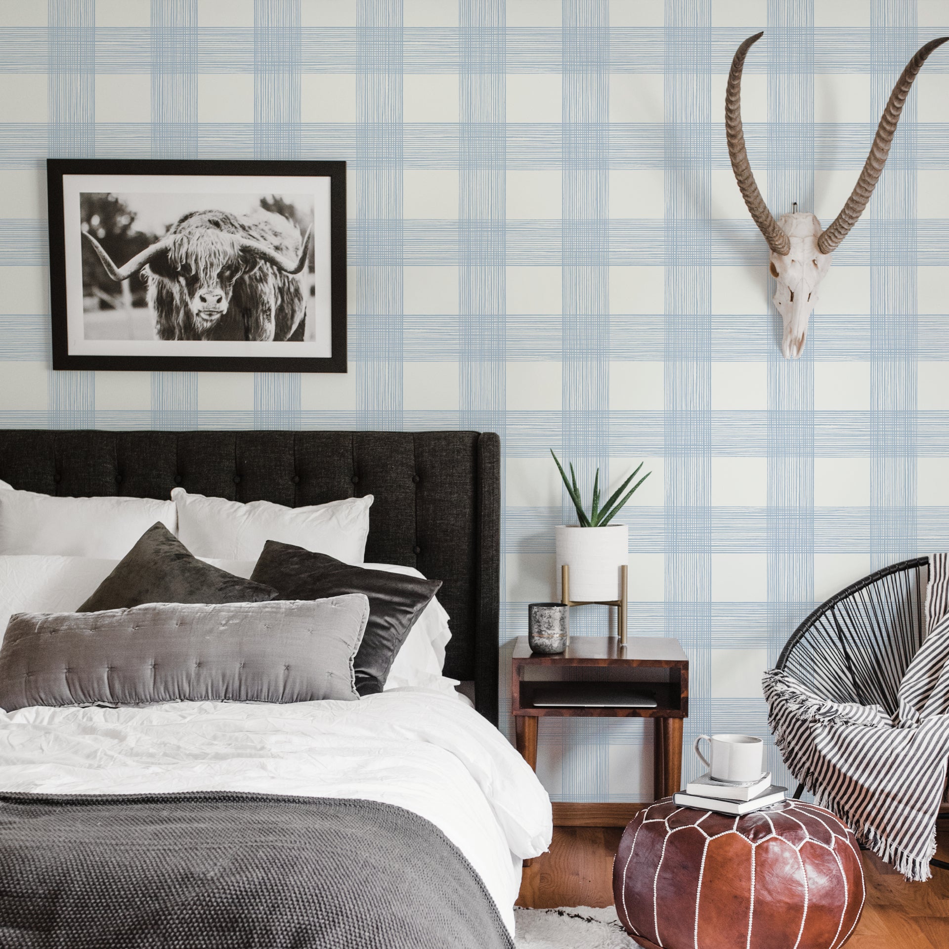 Scarborough Light Blue Striated Plaid Wallpaper  | Brewster Wallcovering - The WorkRm