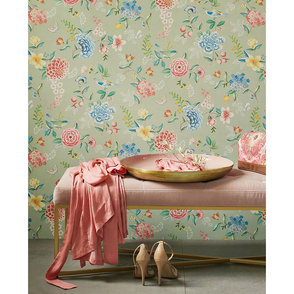 Good Evening Moss Floral Garden Wallpaper - Brewster Wallcovering