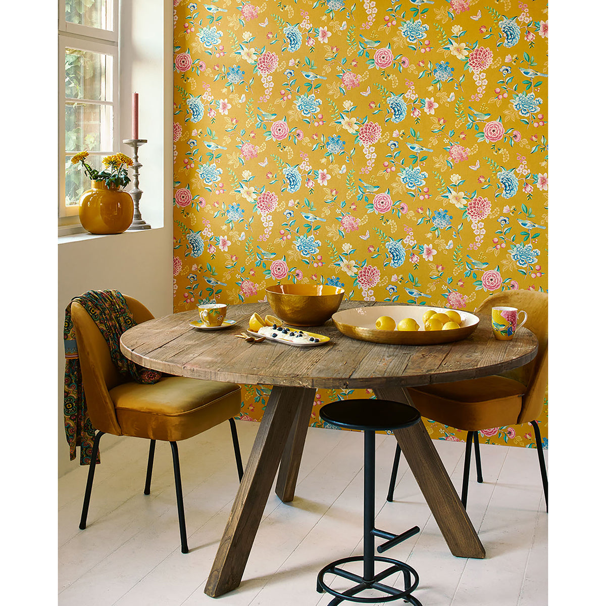 Good Evening Yellow Floral Garden Wallpaper  | Brewster Wallcovering