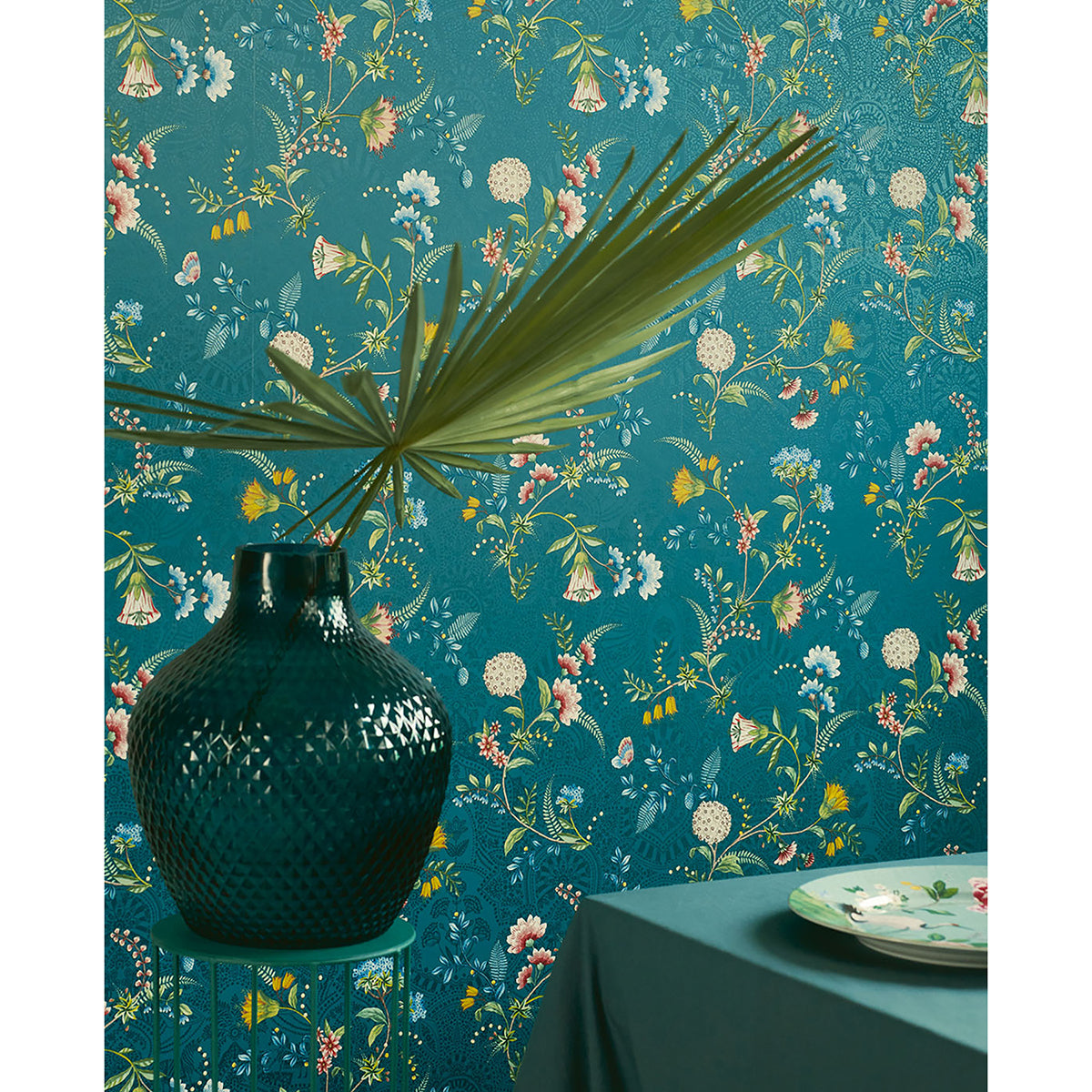 La Majorelle Teal Ornate Floral Wallpaper  | Brewster Wallcovering - The WorkRm