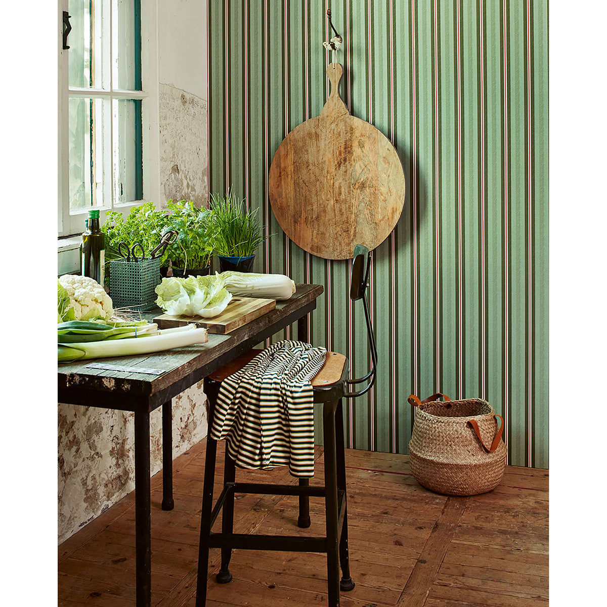 Cato Green Blurred Lines Wallpaper - Brewster Wallcovering