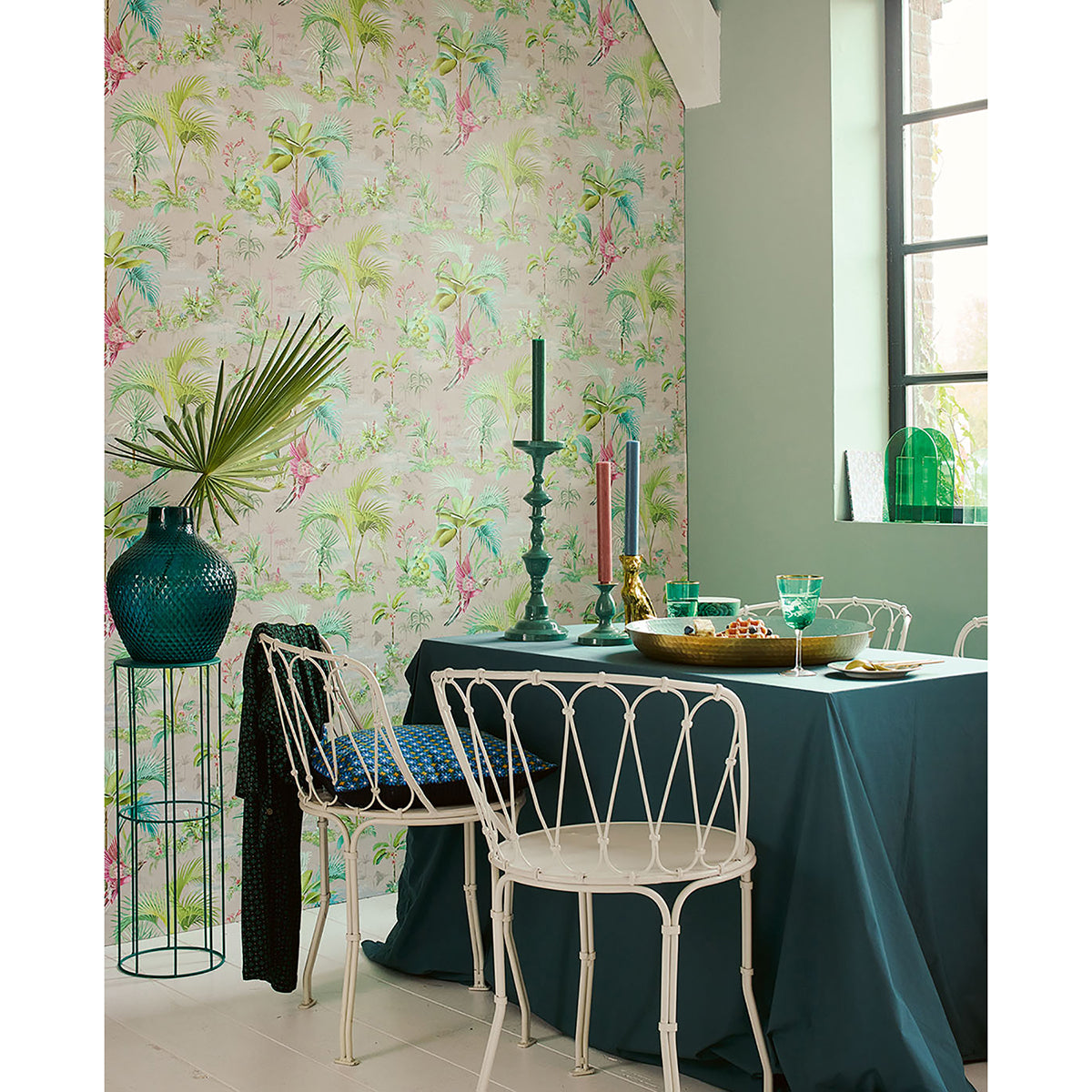 Calliope Grey Palm Scenes Wallpaper  | Brewster Wallcovering - The WorkRm