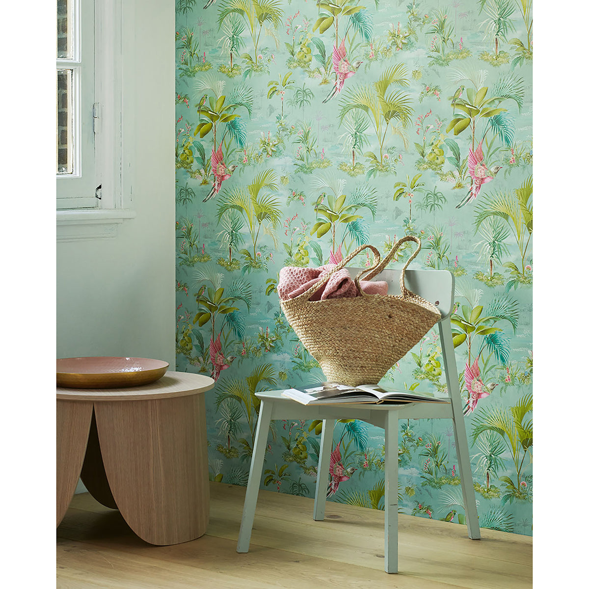 Calliope Light Blue Palm Scenes Wallpaper  | Brewster Wallcovering - The WorkRm