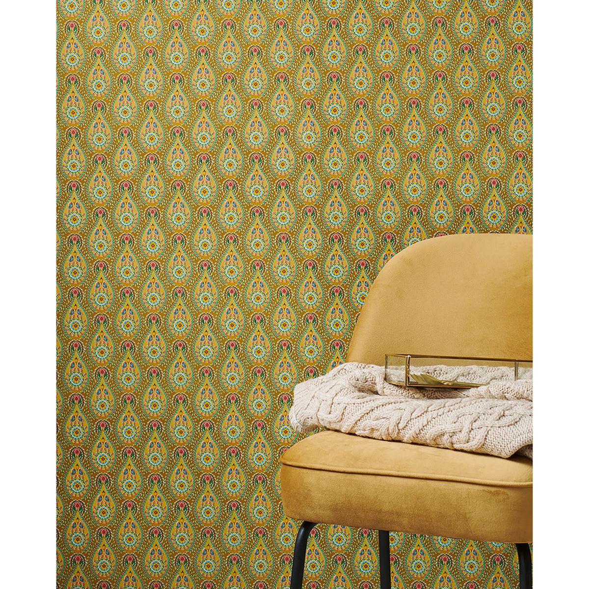 Garden Party Mustard Raindrops Wallpaper  | Brewster Wallcovering