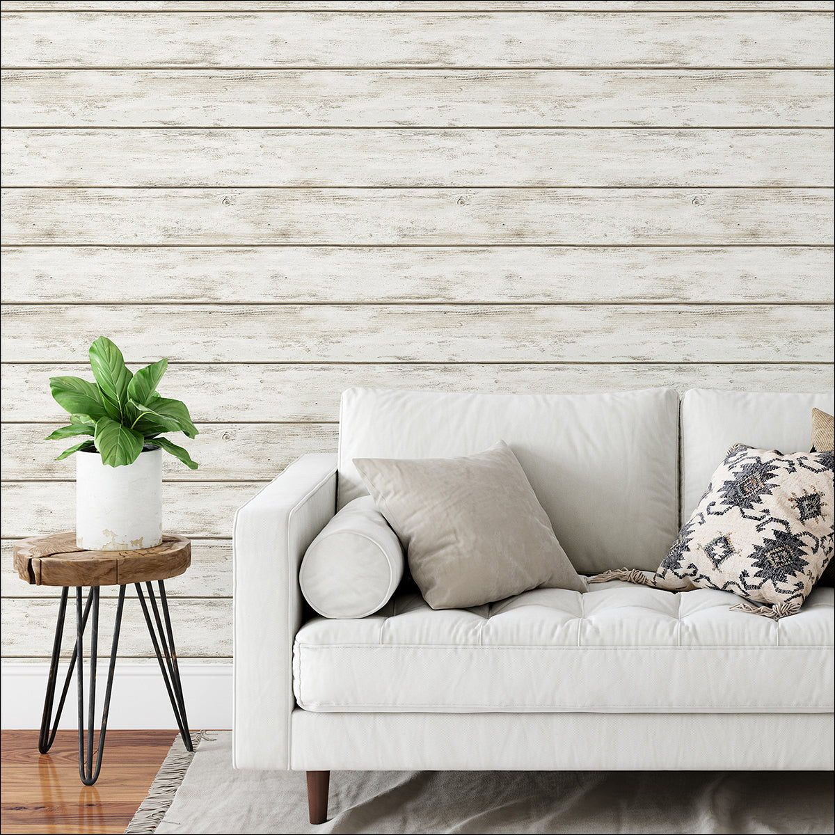 White Washed Plank Peel and Stick Wallpaper - Brewster Wallcovering