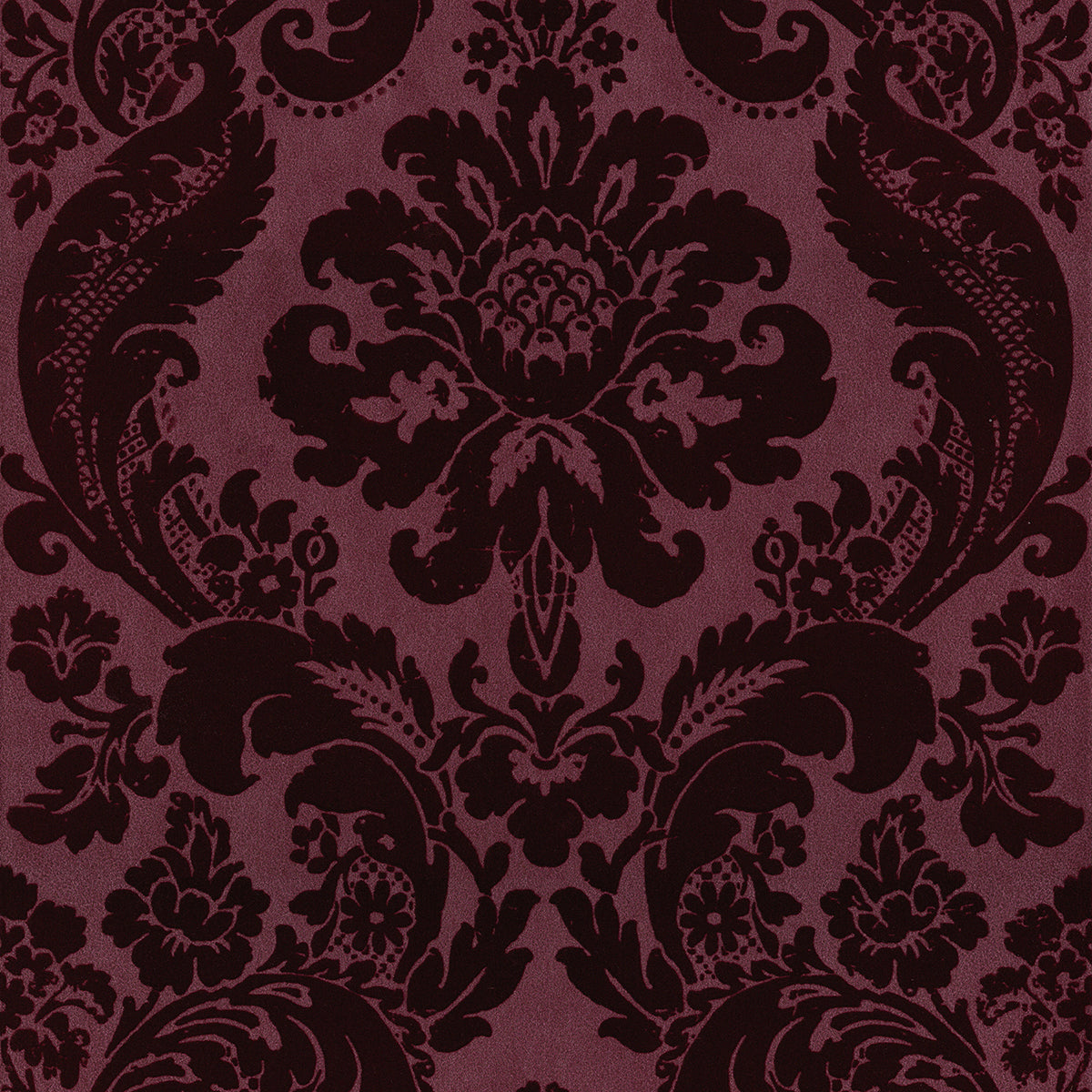 Brewster Wallcovering-Shadow Merlot Flocked Damask Wallpaper