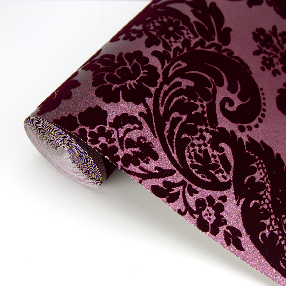 Shadow Merlot Flocked Damask Wallpaper  | Brewster Wallcovering - The WorkRm