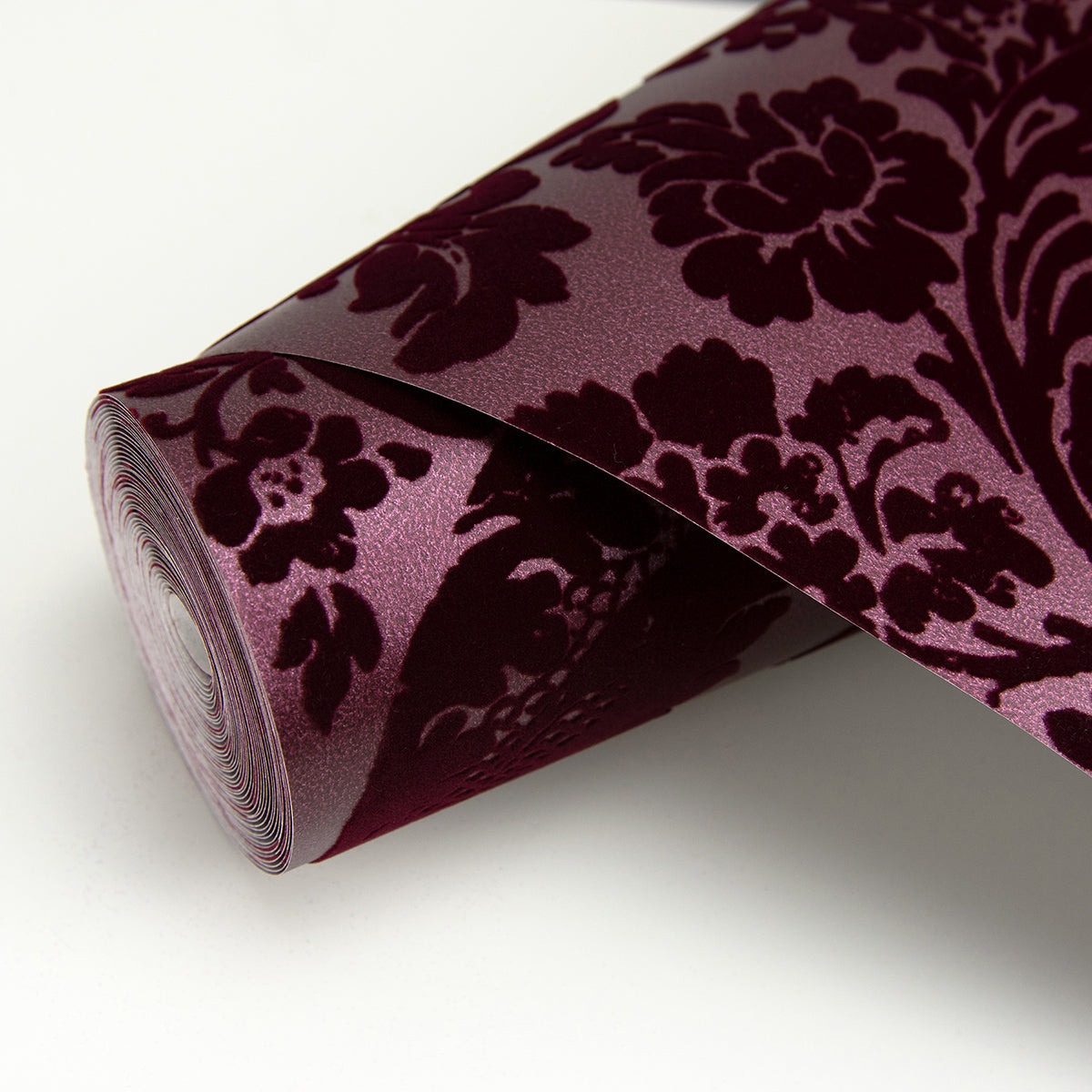 Shadow Merlot Flocked Damask Wallpaper  | Brewster Wallcovering - The WorkRm