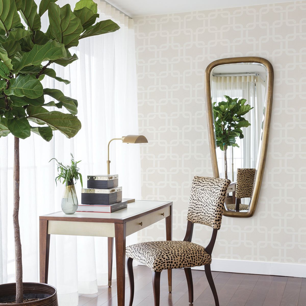 Waldorf Ivory Flocked Links Wallpaper - Brewster Wallcovering