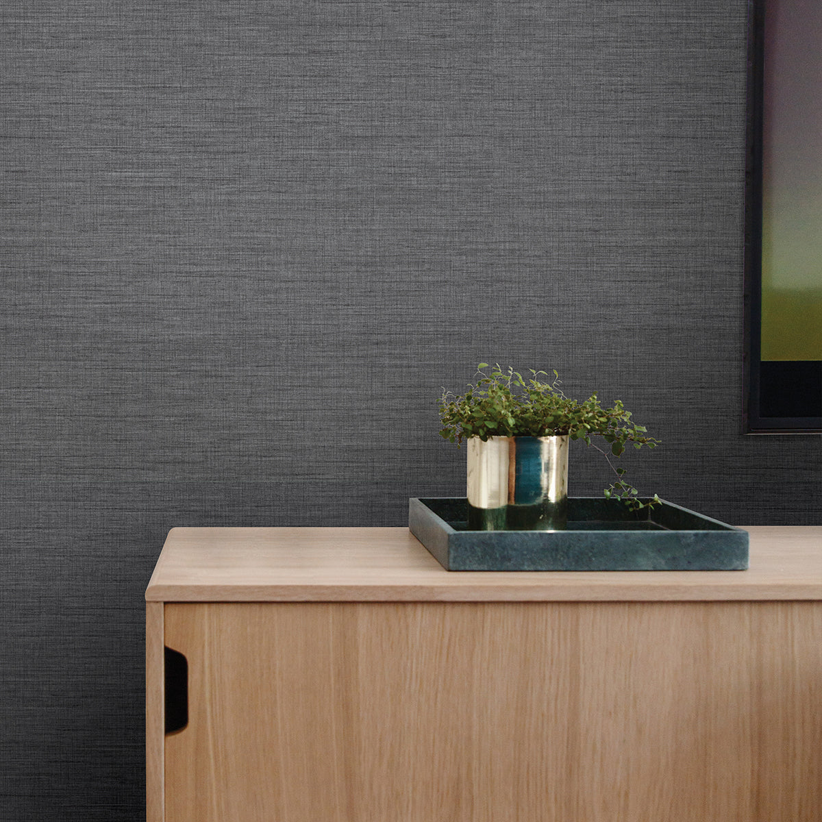 Essence Dark Grey Linen Texture Wallpaper - Brewster Wallcovering