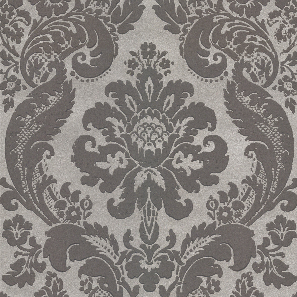 Brewster Wallcovering-Shadow Grey Flocked Damask Wallpaper