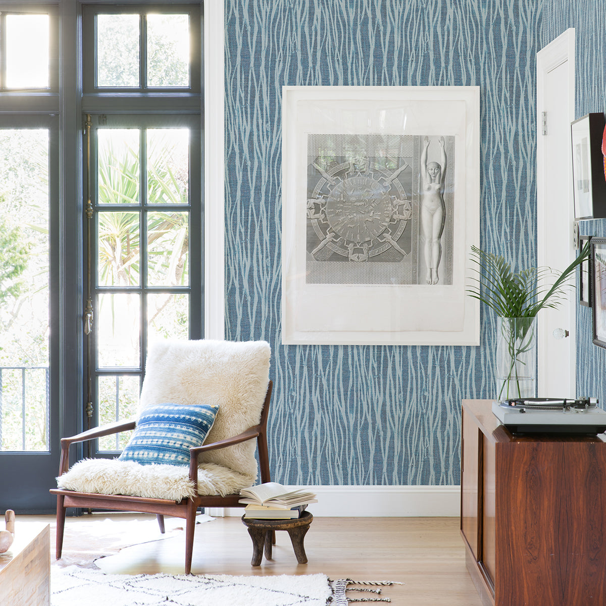 Nazar Indigo Stripe Wallpaper  | Brewster Wallcovering - The WorkRm