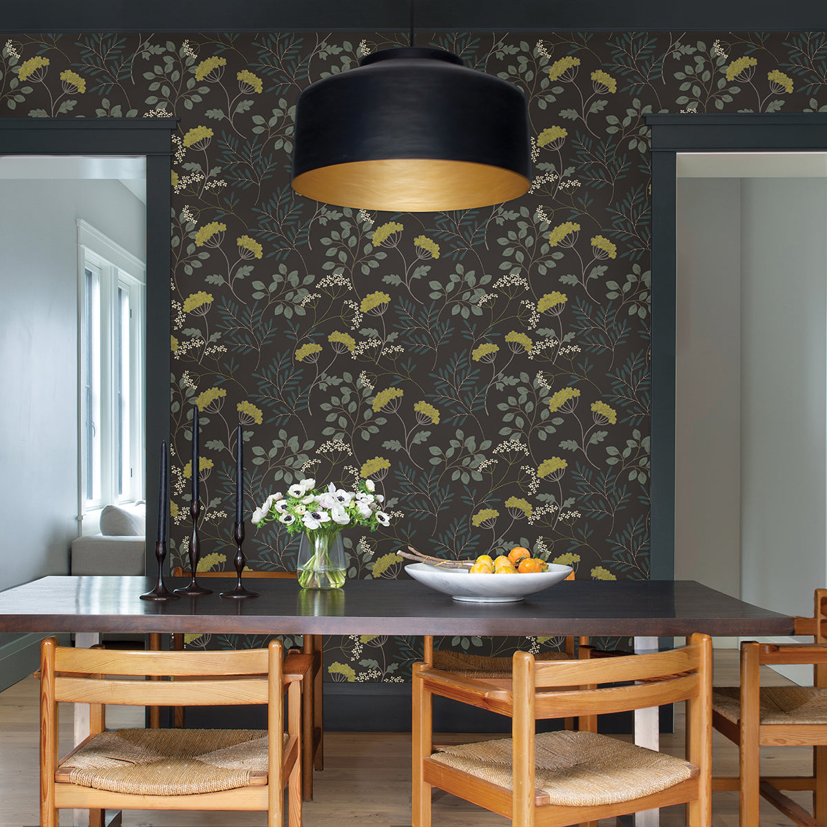 Sorrel Black Botanical Wallpaper  | Brewster Wallcovering - The WorkRm