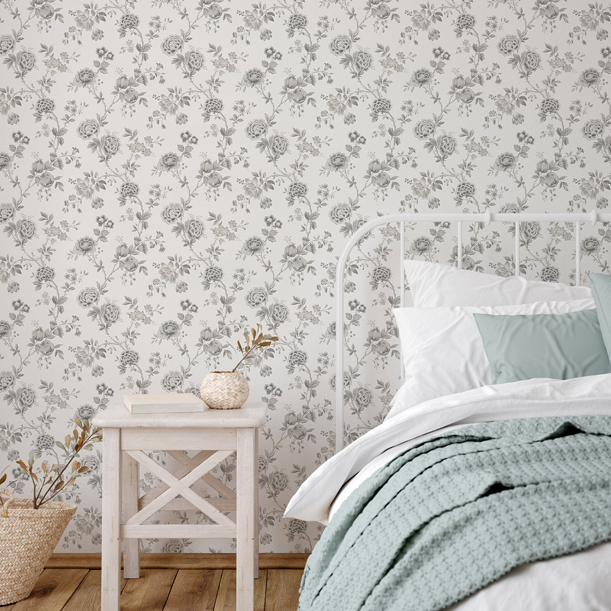 Chrysanthemum Grey Jacobean Wallpaper  | Brewster Wallcovering - The WorkRm