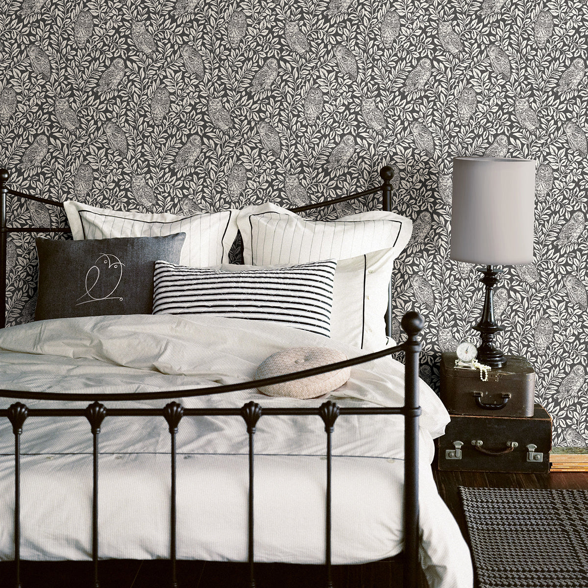 Parliament Charcoal Owl Wallpaper  | Brewster Wallcovering - The WorkRm