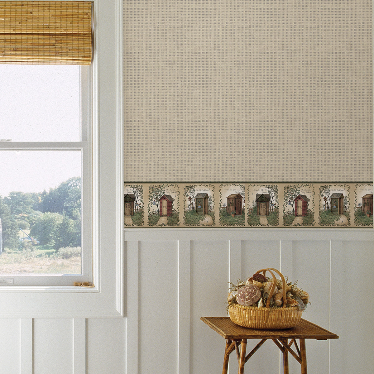 Fisher Sage Outhouses Border  | Brewster Wallcovering