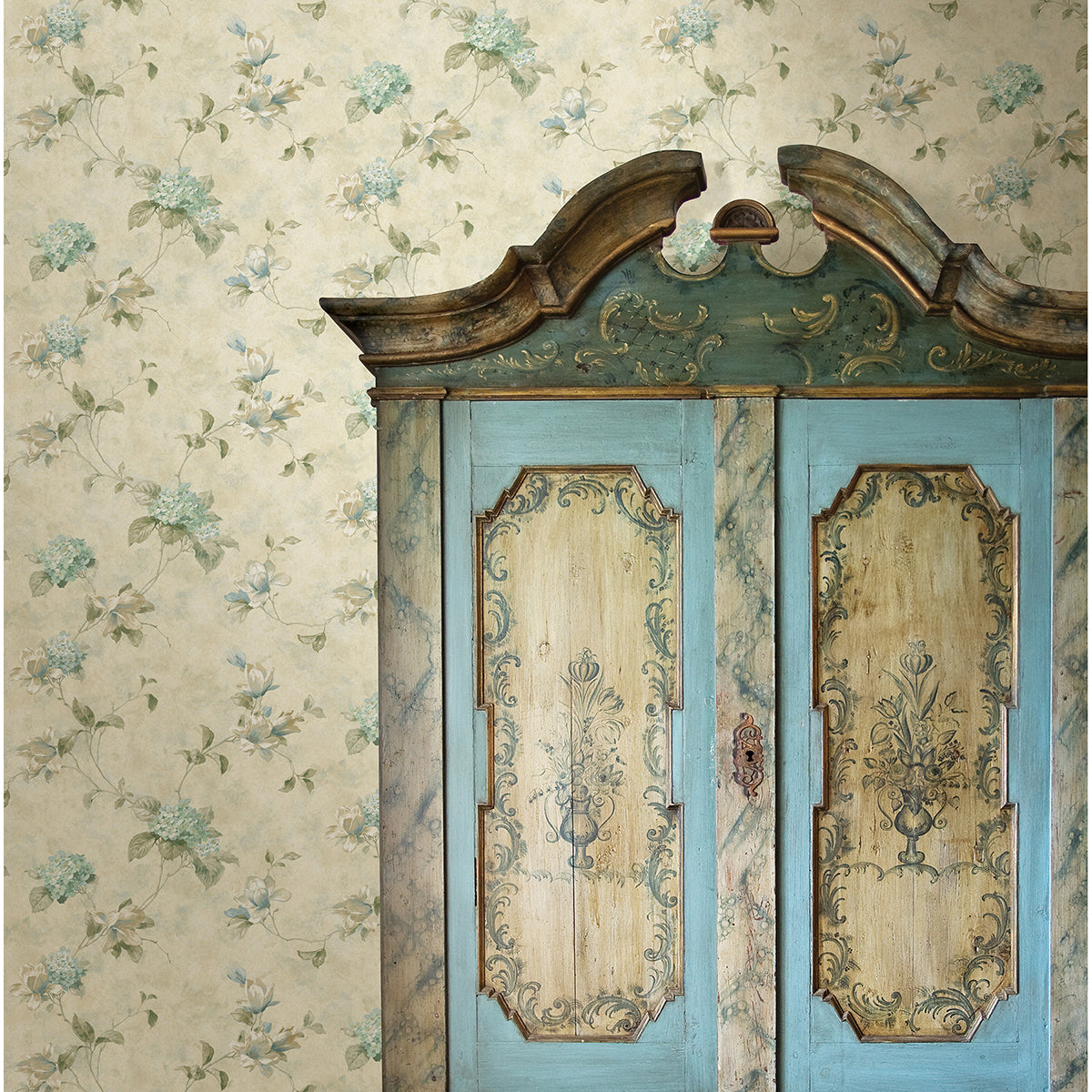 Magnolia Teal Hydrangea Trail Wallpaper  | Brewster Wallcovering - The WorkRm