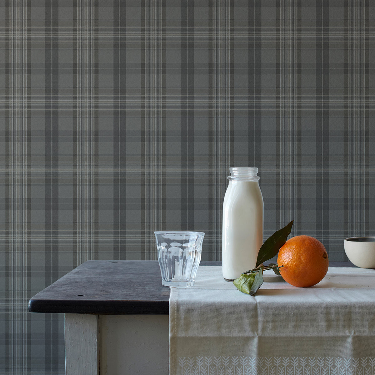 Austin Charcoal Plaid Wallpaper - Brewster Wallcovering