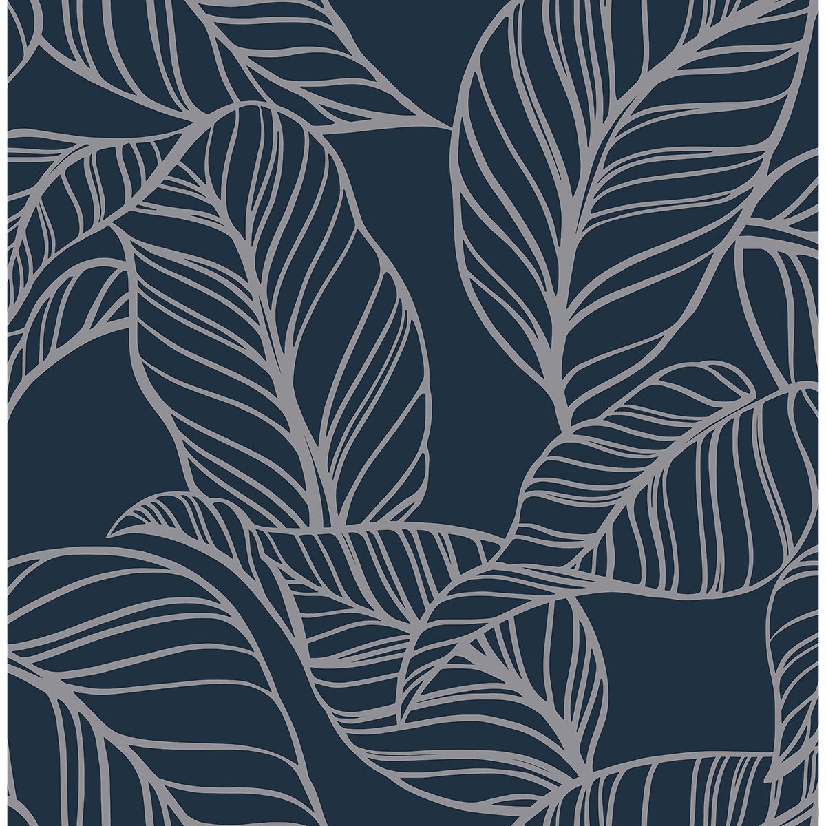 Kagan Blue Large Leaf Wallpaper  | Brewster Wallcovering - The WorkRm