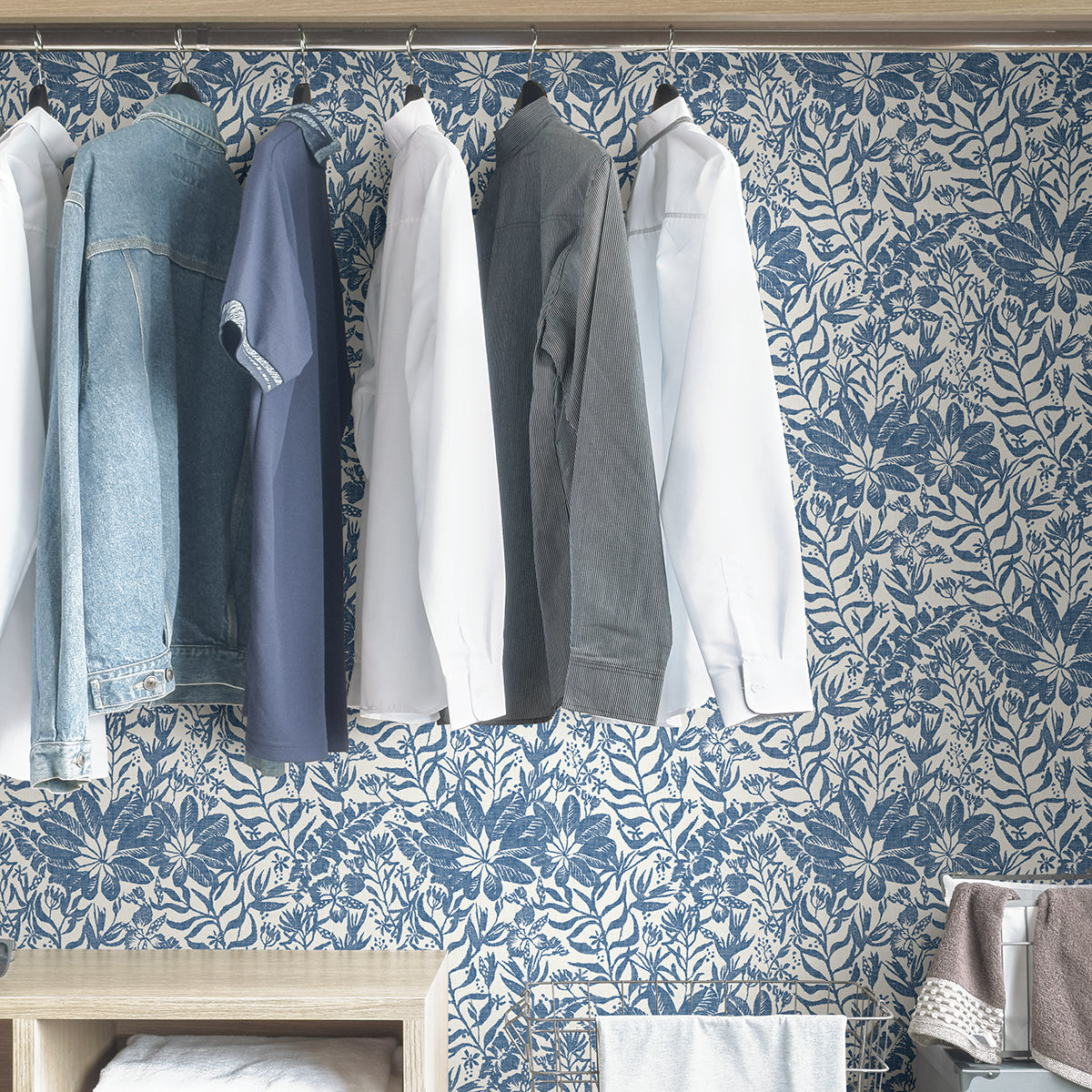 Blue Foliole Peel and Stick Wallpaper  | Brewster Wallcovering - The WorkRm