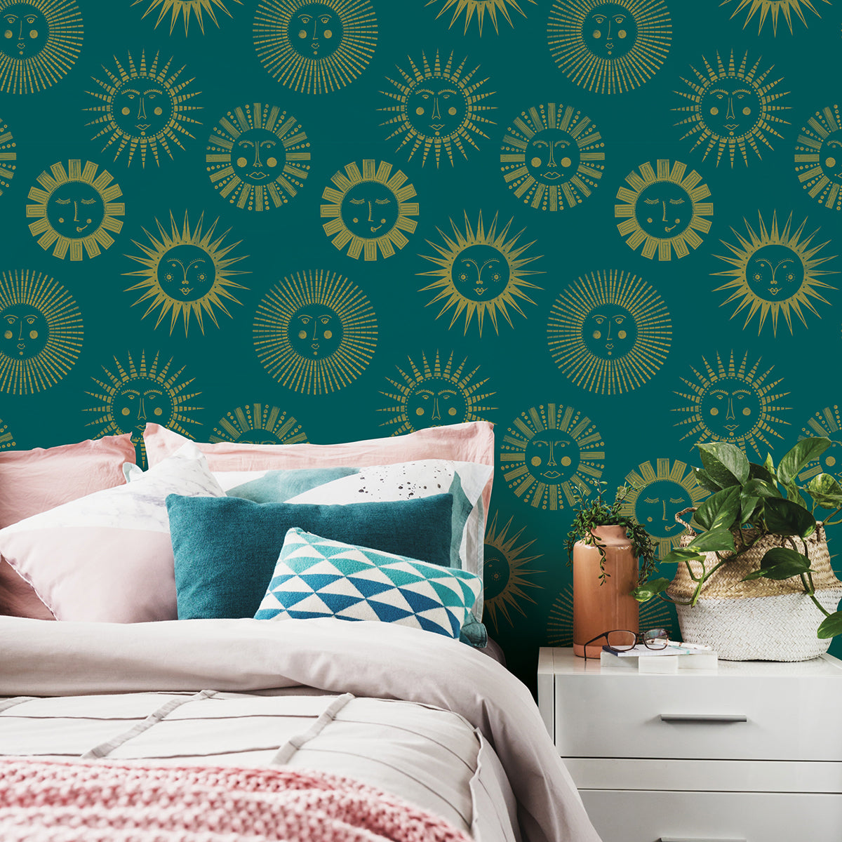 Teal Konark Peel and Stick Wallpaper - Brewster Wallcovering