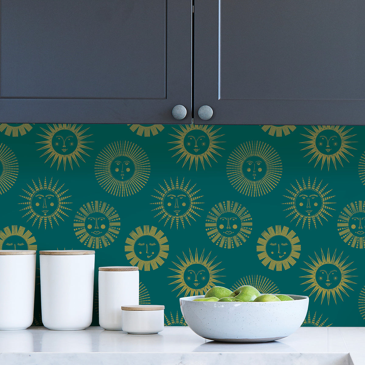 Teal Konark Peel and Stick Wallpaper - Brewster Wallcovering