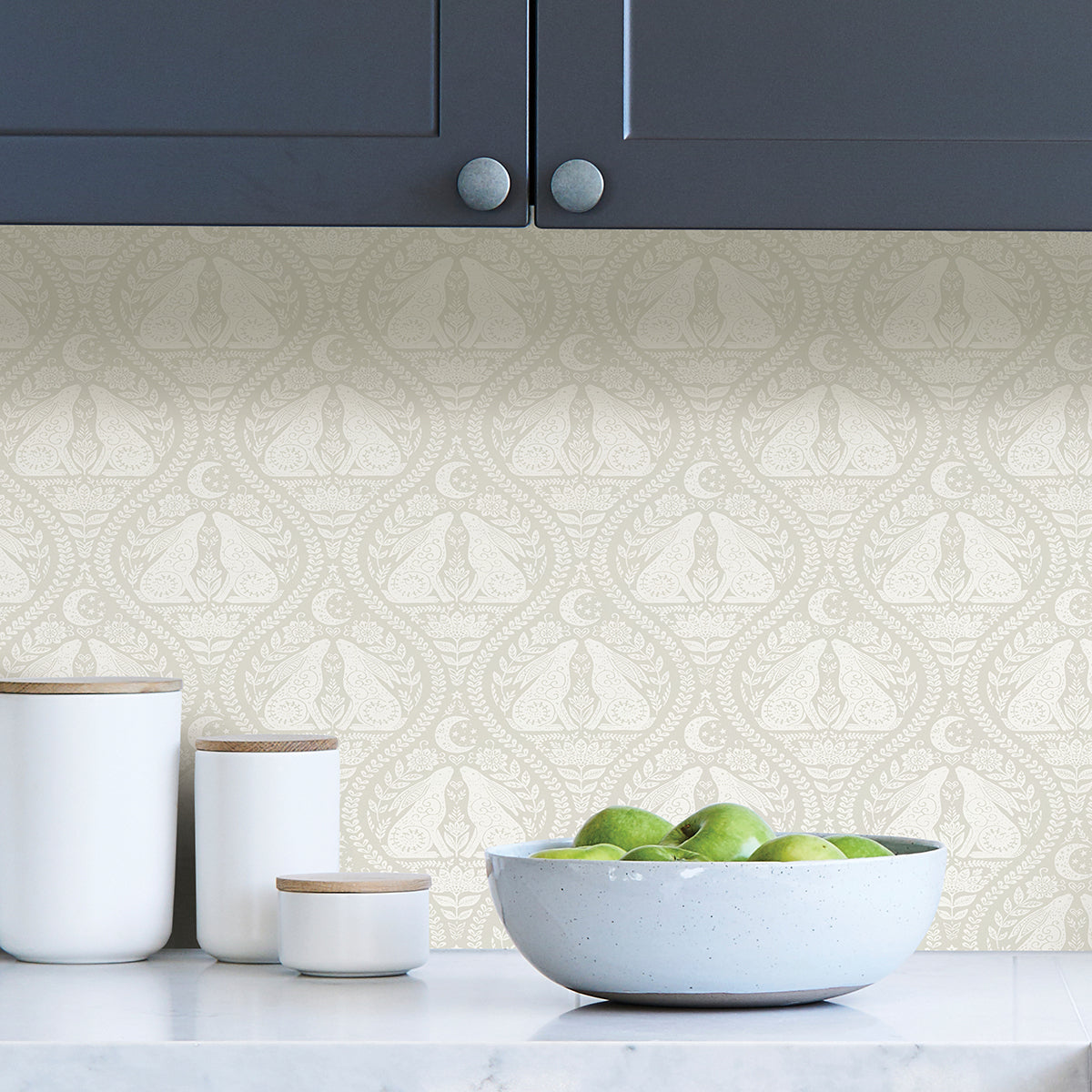 Cream Moon Rabbit Peel and Stick Wallpaper  | Brewster Wallcovering - The WorkRm