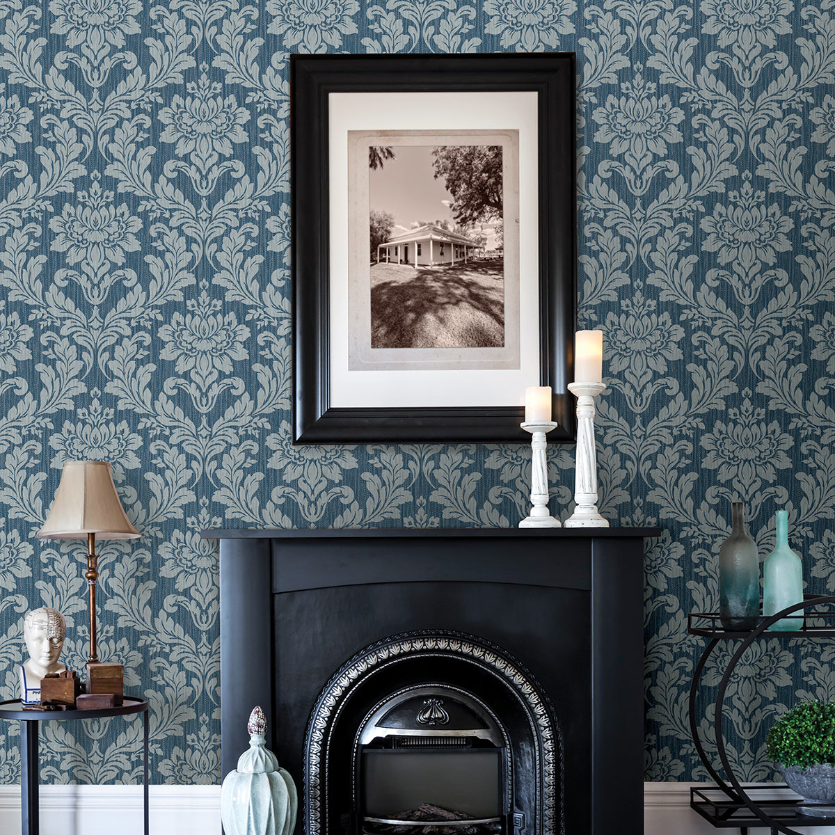 Picture of Galois Blue Damask Wallpaper