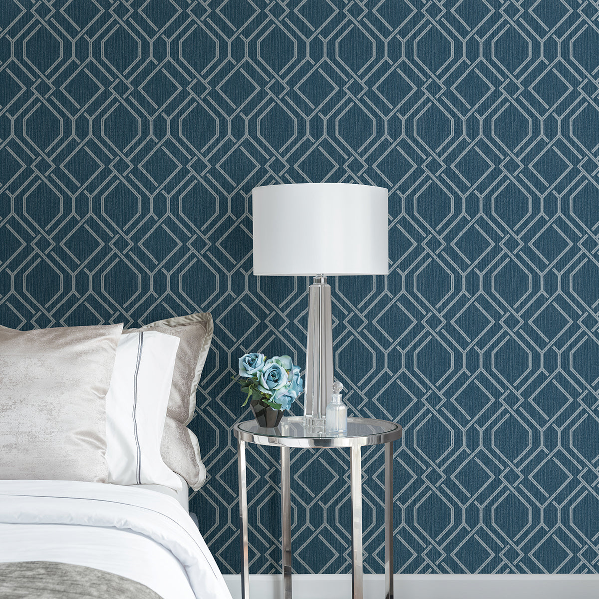 Picture of Frege Blue Trellis Wallpaper